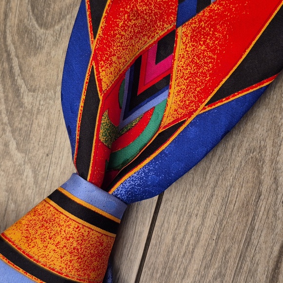VITALIANO‎ PANCALDI Black Multicolor Trippy Abstract Mens Silk Tie VTG RARE